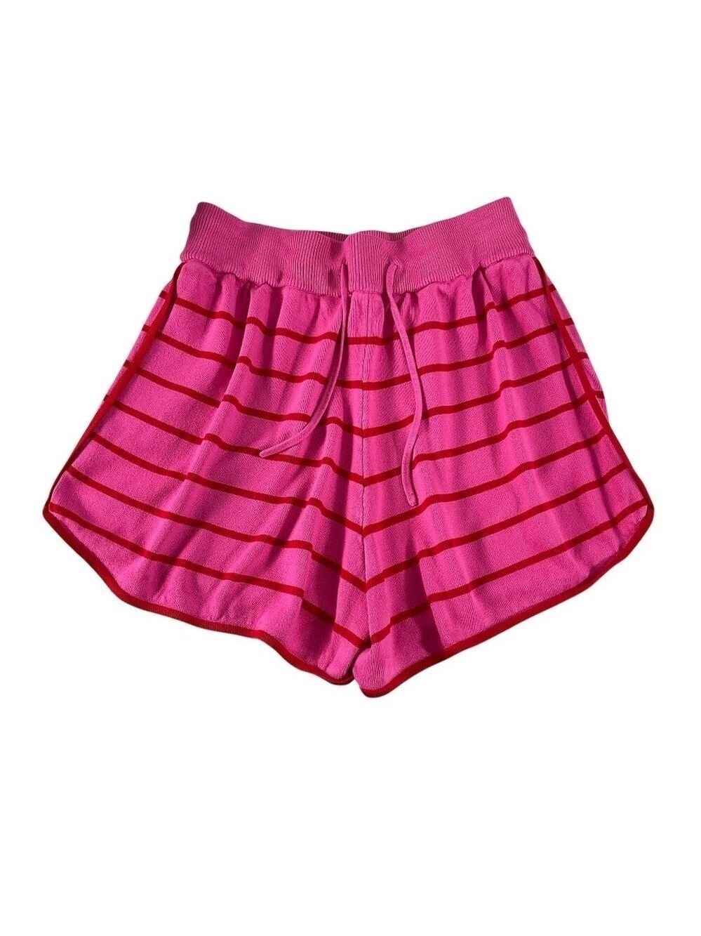 Entro Pink & Red Striped Knit Shorts Size Medium Drawstring Waist Loungewear